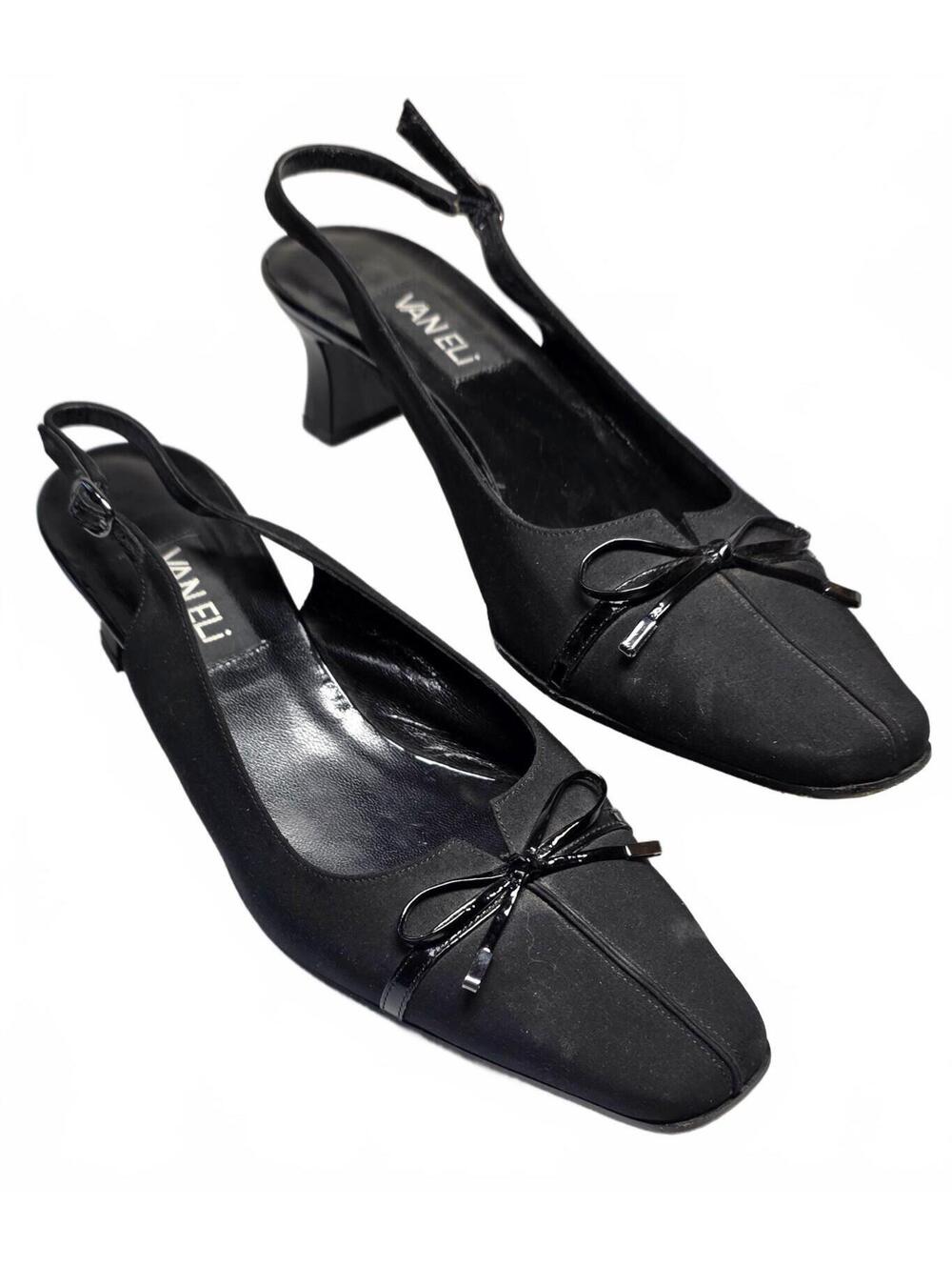 Vaneli Black Slingback Kitten Pumps with Bow Detail, Size 10M